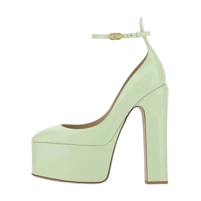 (W) Valentino Buckle 'Fashion Chunky High Heel Green'
