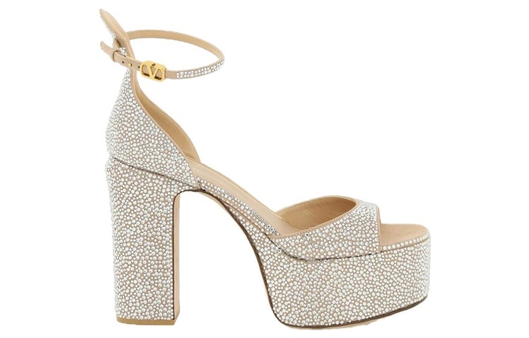 (W) Valentino Calfskin Buckle Block Heel Sandal 'Silver' 圖 2