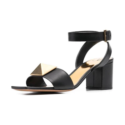(W) Valentino Calfskin Buckle Sandals 'Black'