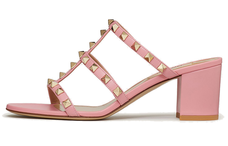 (Women) Valentino Calfskin Chunky Heel Slip-on Round Toe Sandal 'Pink' 2W2S0C47VODA76