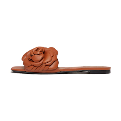 (W) Valentino Calfskin Flat Sandal 'Brown'
