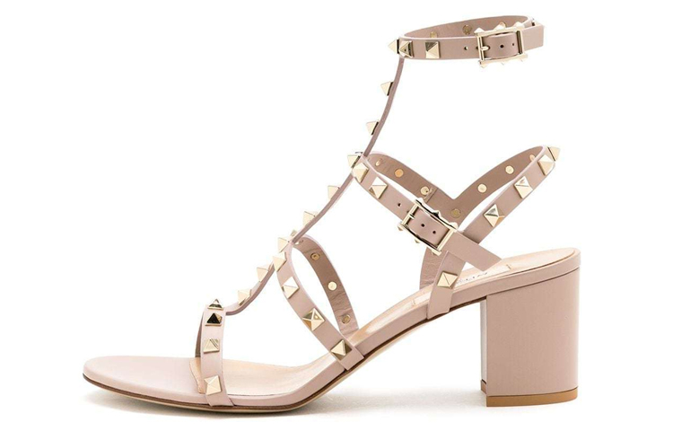 Buy (W) (女性) ヴァレンティノ カーフスキン オープントゥ バックル ブロックヒール サンダル 'ピンク' 1W2S0491VBPP45 1W2S0491VBPP45