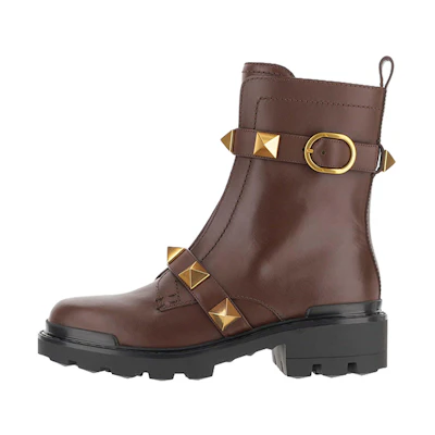 (W) Valentino Calfskin Stud Ankle Boot 'Brown'