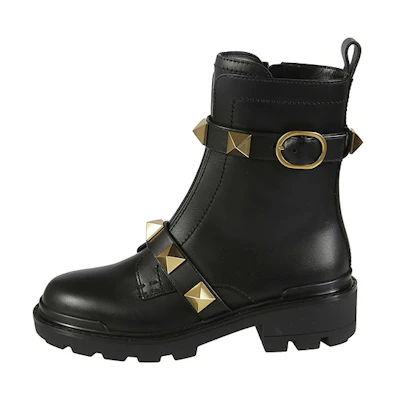 (W) Valentino Calfskin Stud Detail Bootie 'Black'