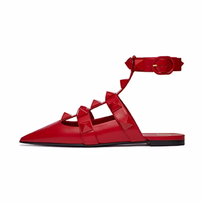 (W) Valentino Calfskin Studded Ballet Flat Sneaker 'Red'