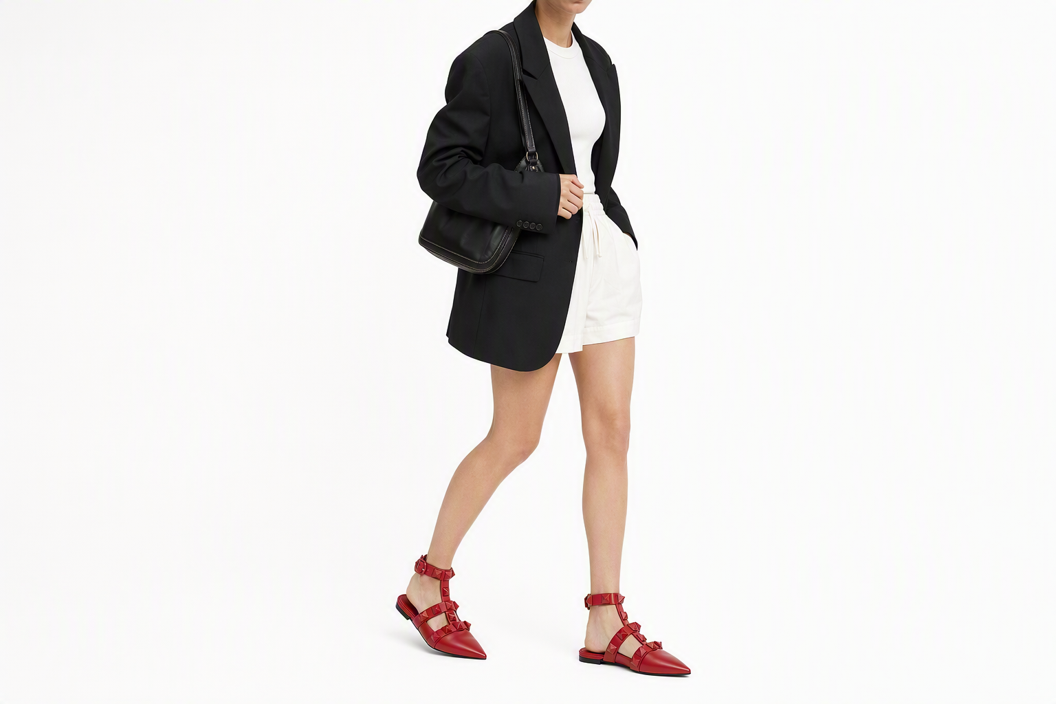 Order (Women) Valentino Calfskin Studded Ballet Flat Sneaker 'Red' WW2S0BY5GWIJU5