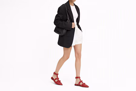 Order (Women) Valentino Calfskin Studded Ballet Flat Sneaker 'Red' WW2S0BY5GWIJU5