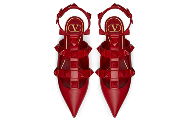 Shop (W) Valentino Sepatu Balet Stud Kulit Anak Sapi 'Merah' WW2S0BY5GWIJU5