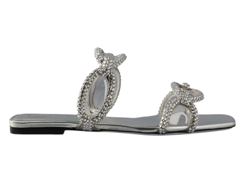 (Women) Valentino Chain Embellished Slip-On Sandals 'Silver' 2W2S0GK2APLS13