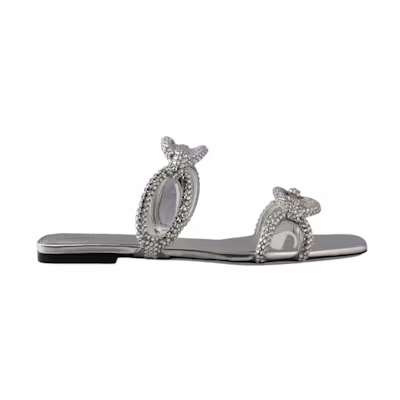(W) Valentino Chain Embellished Slip-On Sandals 'Silver'