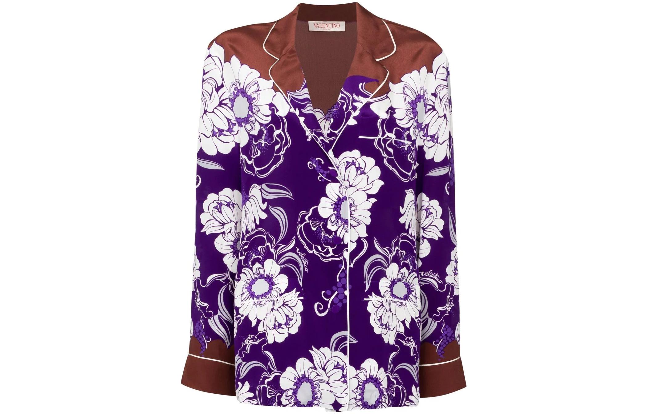 (Women) Valentino Daisyland Floral Print Single-Breasted Shirt Women Purple BAB3R5776PNJ