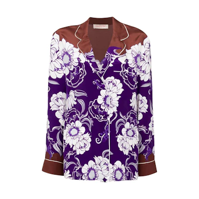 (Women) Valentino Daisyland Floral Print Single-Breasted Shirt Women Purple BAB3R5776PNJ