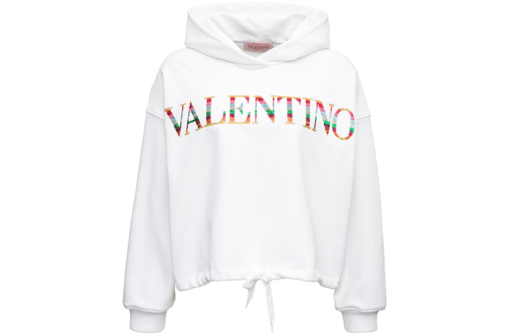 (Women) Valentino Embroidered Logo Knit Hoodie White XB3MF16H7210BO