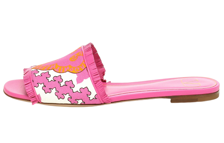 (W) Valentino Fabric Print Flat 'Fashion Slipper Pink'