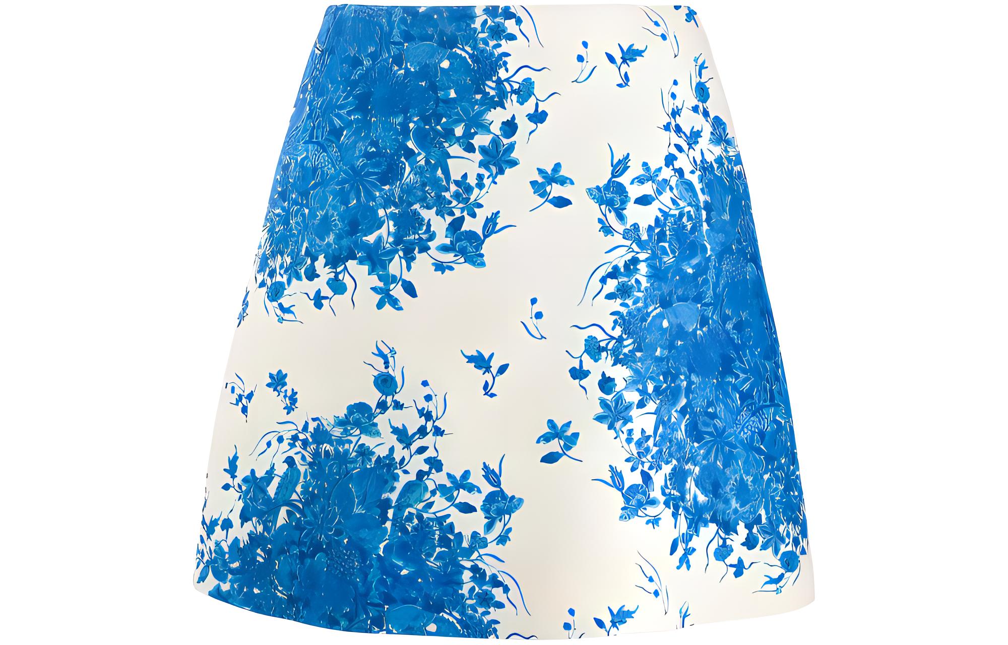 (Women) Valentino Floral Side-Zip A-Line Casual Skirt - Blue UB3RA6M55LTAB8