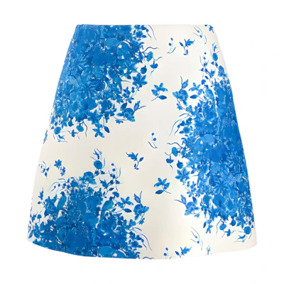 (Women) Valentino Floral Side-Zip A-Line Casual Skirt - Blue UB3RA6M55LTAB8