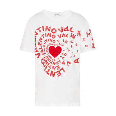 (Women) Valentino FW21 Amore Heart Print White Tee 七夕 Limited Edition. WB3MG14L6KRA33