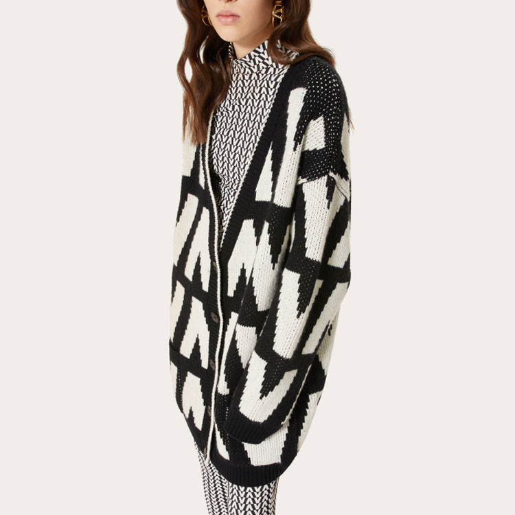 Details for (W) Valentino 2021秋冬黑色棉质提花针织毛衣. WB3KA02I6G40NA