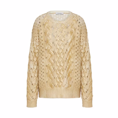 (Women) Valentino FW21 Gold Wool Pullover Crewneck Sweater. WB0KC27N6SPL01