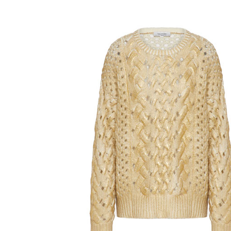 Sizing (W) Valentino FW21 Baju Sejuk Crewneck Wool Emas. WB0KC27N6SPL01