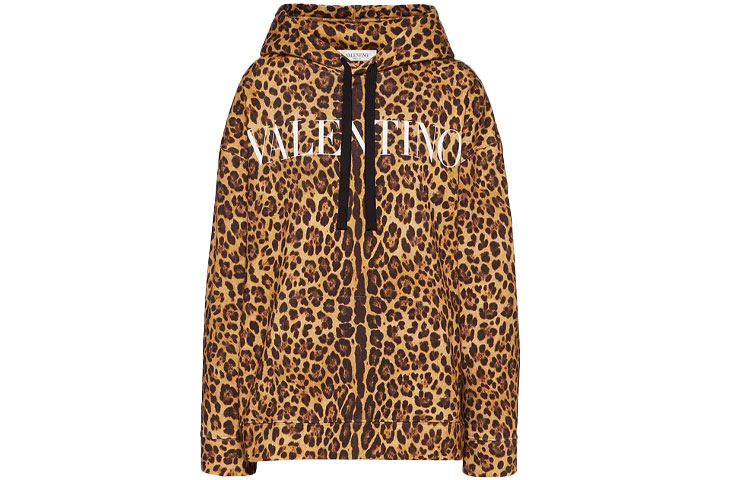 (Women) Valentino FW21 Leopard Print Knit Hoodie Brown Fashion Sweater. WB3MF12H6P2AN2