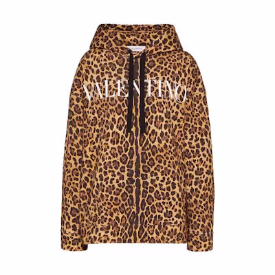 (Women) Valentino FW21 Leopard Print Knit Hoodie Brown Fashion Sweater. WB3MF12H6P2AN2