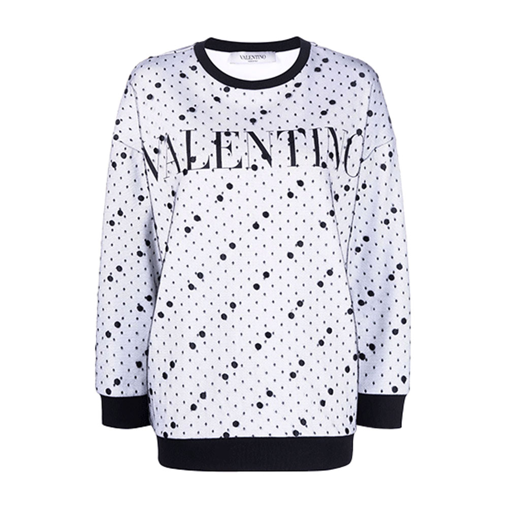 (Women) Valentino FW21 Letter Dot Pattern Sweatshirt Black. WB0MF13G6RBA01