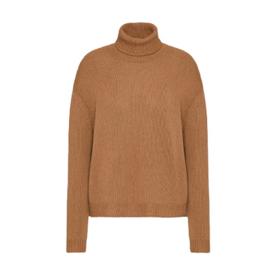 (Women) Valentino FW21 Logo Detail Cashmere Turtleneck Sweater Light Brown WB3KCC276MF954