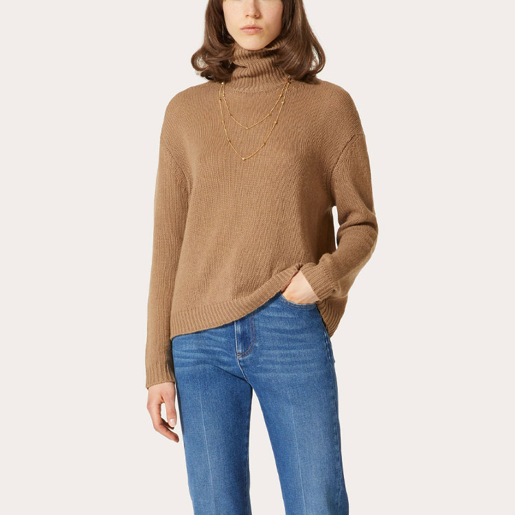 Lookbook (W) Valentino FW21 標誌細節羊絨高領毛衣 淺棕色 WB3KCC276MF954