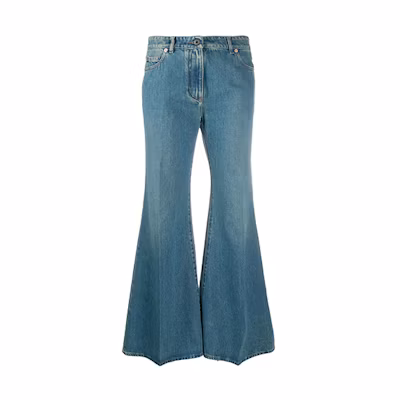 (Women) Valentino FW21 Logo Flared Loose Jeans Blue TB3DD08H4BD51B