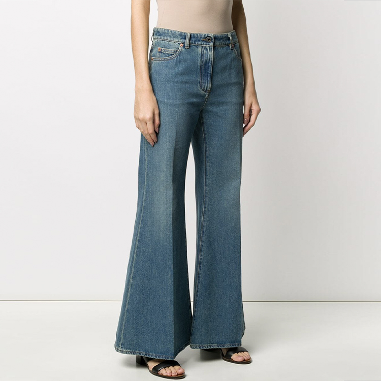 Shop (W) Valentino FW21 Vaqueros Anchos Acampanados Logo Azul TB3DD08H4BD51B