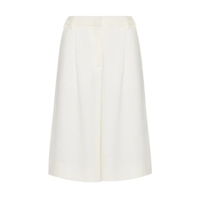 (Women) Valentino FW21 Loose Solid Wide-Leg Shorts Ivory White WB3RD0951MMA03