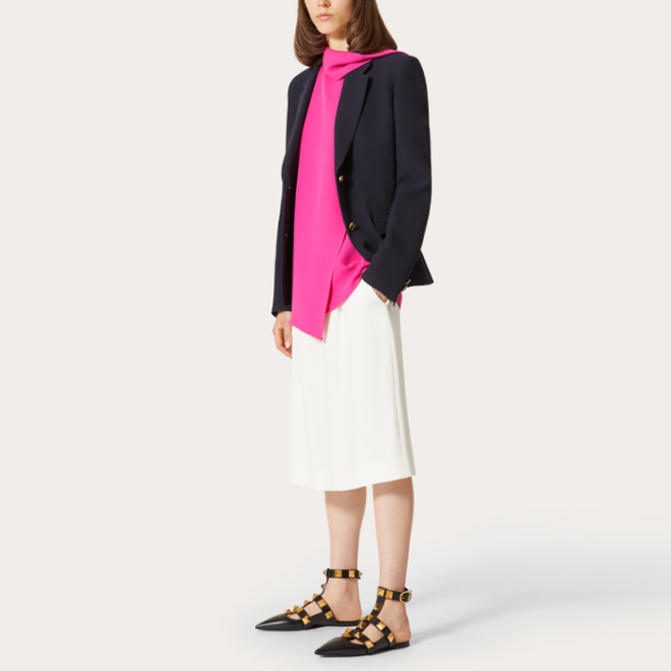 Lookbook (Women) Valentino FW21 Loose Solid Wide-Leg Shorts Ivory White WB3RD0951MMA03