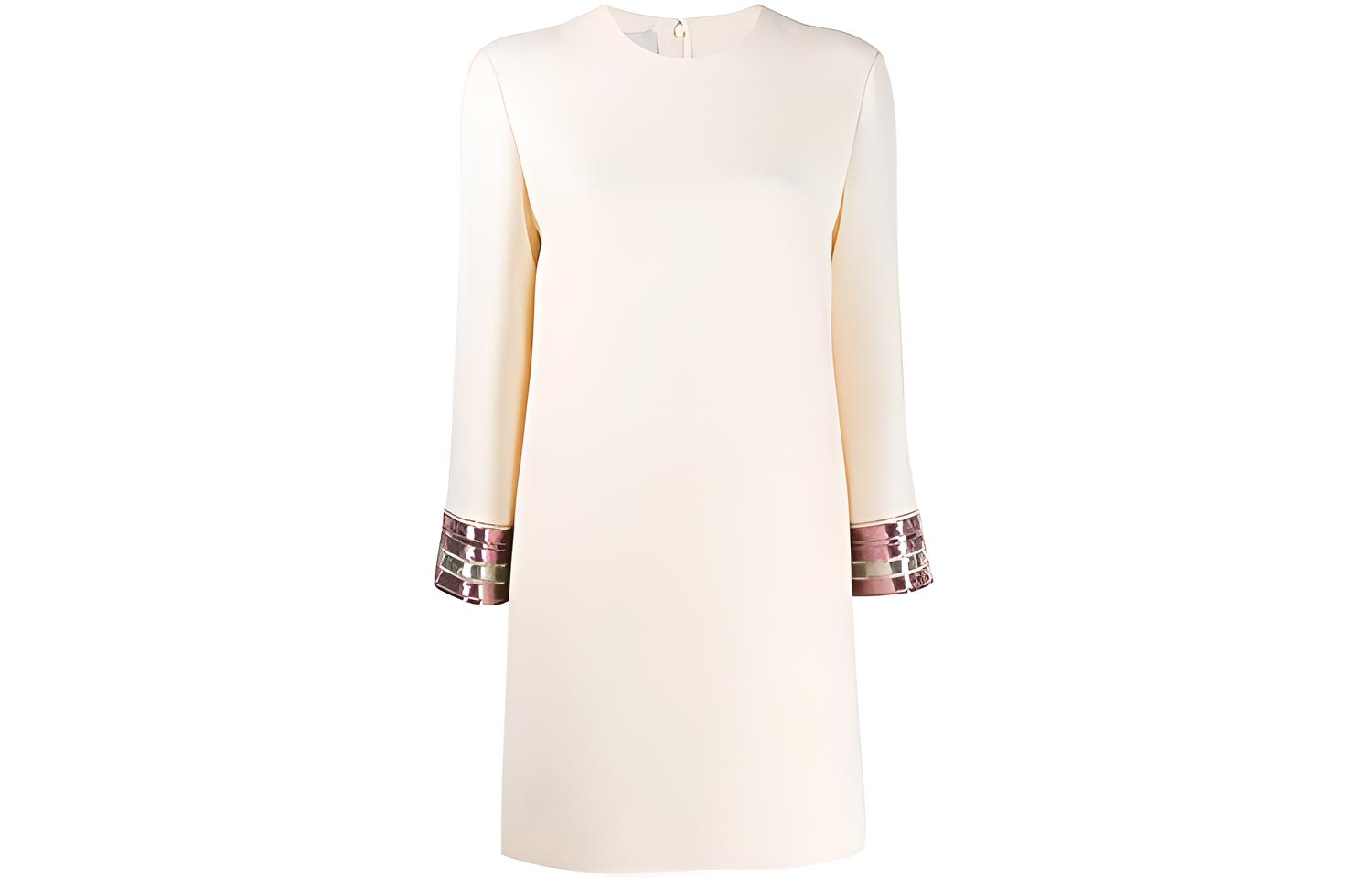 (Women) Valentino FW21 White Sequin Embroidered Long Sleeve Dress BVAQZ51CFO06
