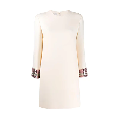 (Women) Valentino FW21 White Sequin Embroidered Long Sleeve Dress BVAQZ51CFO06