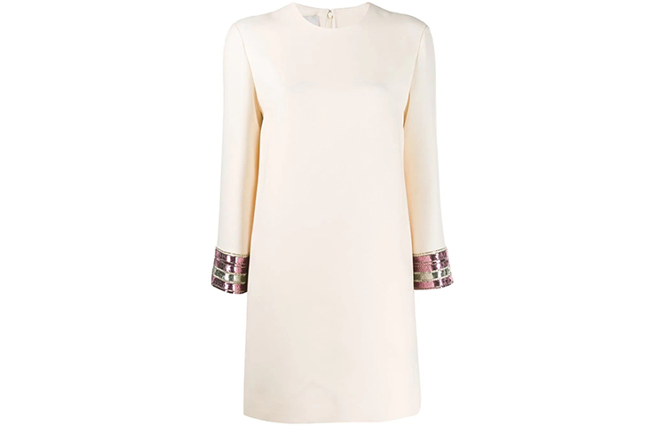 Order (W) Valentino FW21 Vestido Blanco de Lentejuelas Bordadas de Manga Larga BVAQZ51CFO06