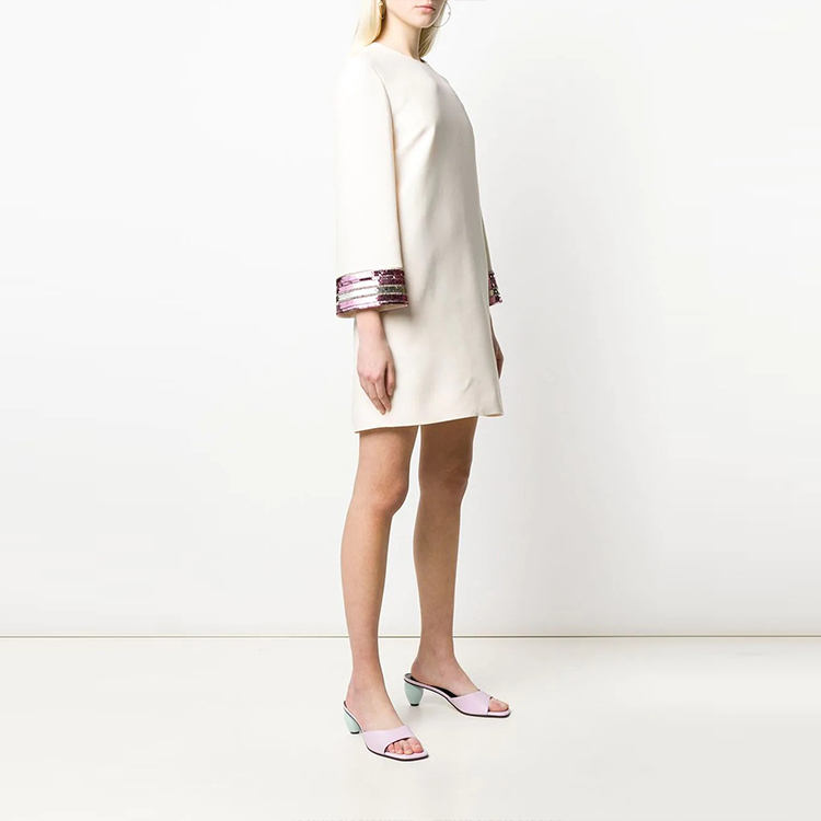 Purchase (W) Valentino FW21 Vestido Blanco de Lentejuelas Bordadas de Manga Larga BVAQZ51CFO06