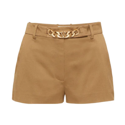 (Women) Valentino FW22 Brown Chain Accent Loose Casual Shorts. 1B3RF4V57A87CX