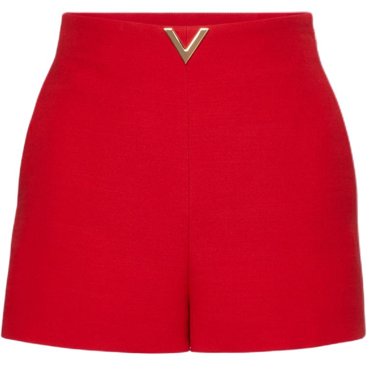 (Women) Valentino FW22  High-Waisted Straight Casual Shorts Red with Metal V Logo 2B3RF1V51CF157