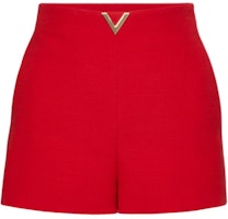 (Women) Valentino FW22 High-Waisted Straight Casual Shorts Red with Metal V Logo 2B3RF1V51CF157 (Women) Valentino FW22 High-Waisted Straight Casual Shorts Red with Metal V Logo 2B3RF1V51CF157