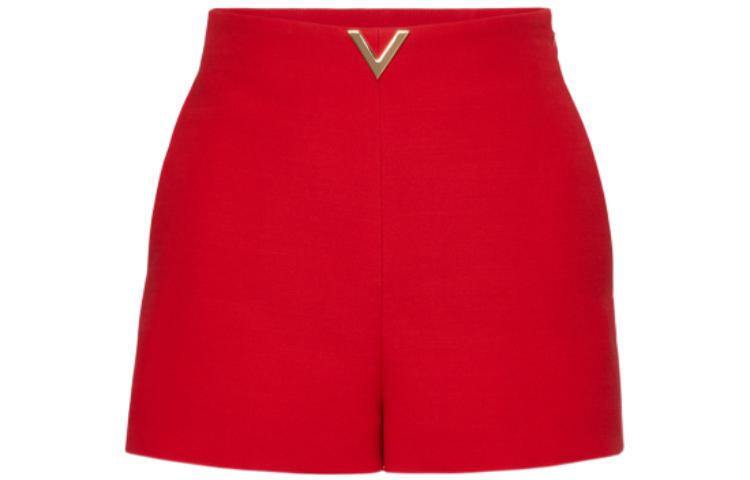 Order (Women) Valentino FW22  High-Waisted Straight Casual Shorts Red with Metal V Logo 2B3RF1V51CF157
