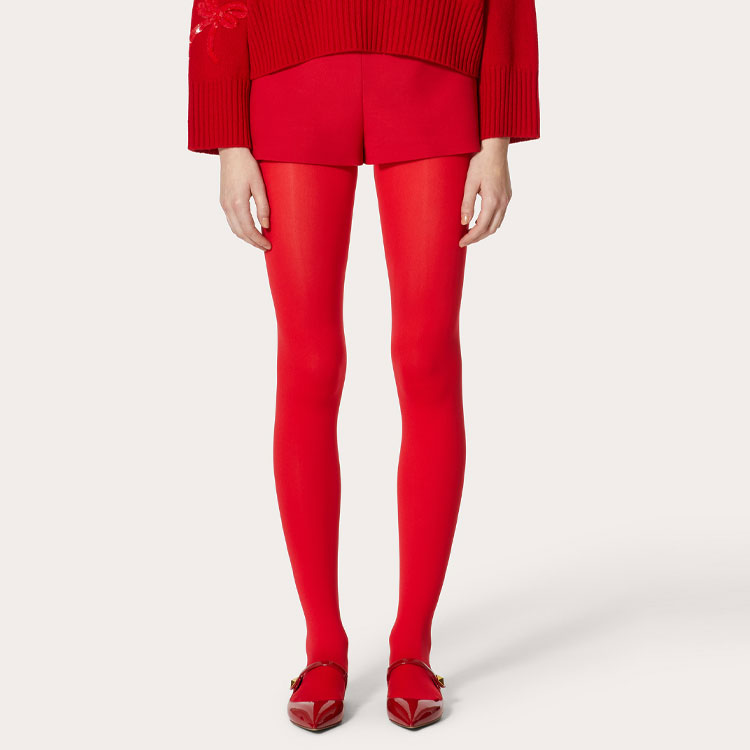 Purchase (Women) Valentino FW22  High-Waisted Straight Casual Shorts Red with Metal V Logo 2B3RF1V51CF157