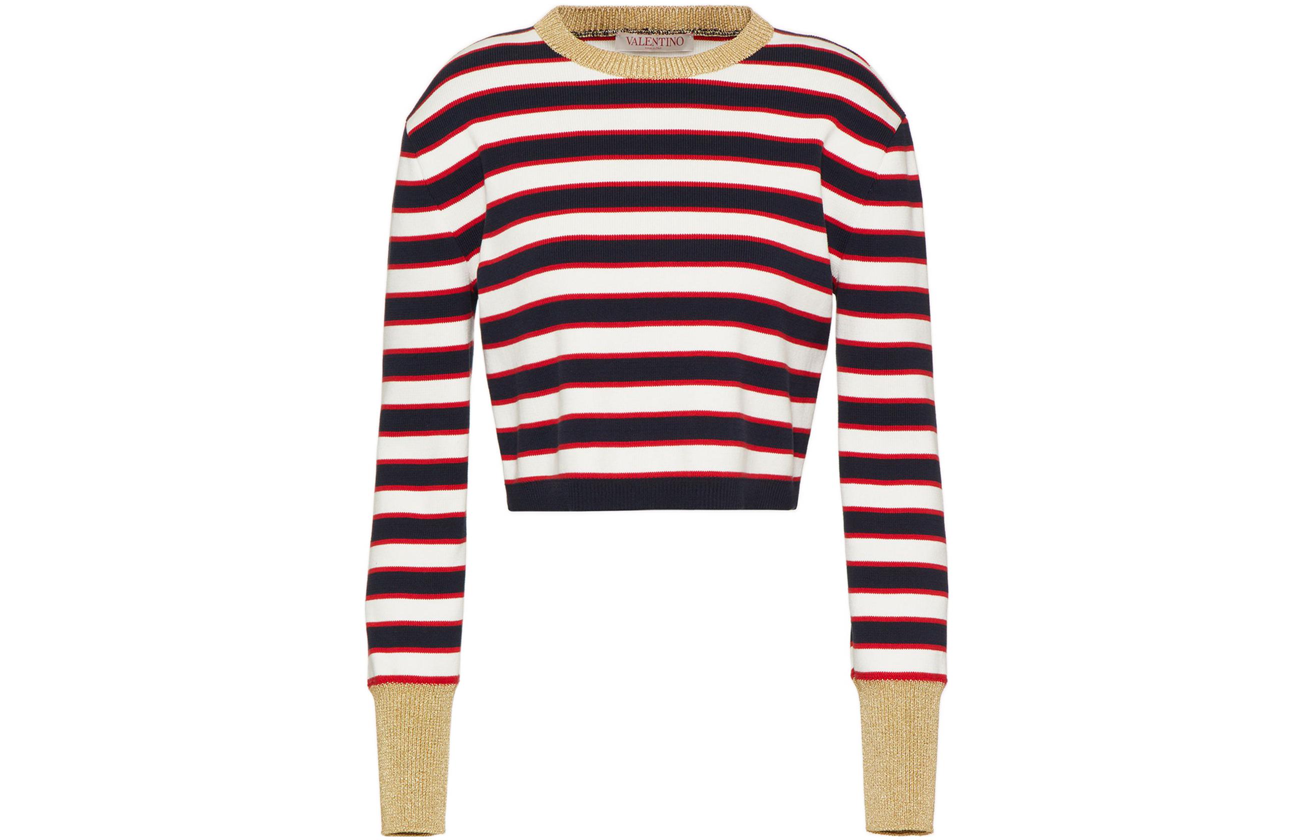(Women) Valentino FW22  Red Metallic Striped Crewneck Sweater. 1B3KC37B7DY7DD