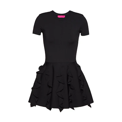 (Women) Valentino FW22 Slim Fit Solid Black Crew Neck Short Sleeve Dress. 1B0KD09A7K30NO