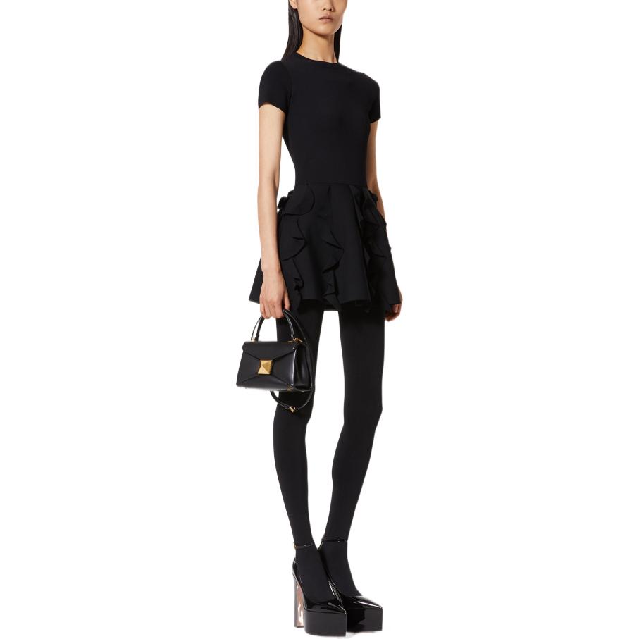 Shop (W) Valentino FW22 修身純黑圓領短袖連衣裙. 1B0KD09A7K30NO