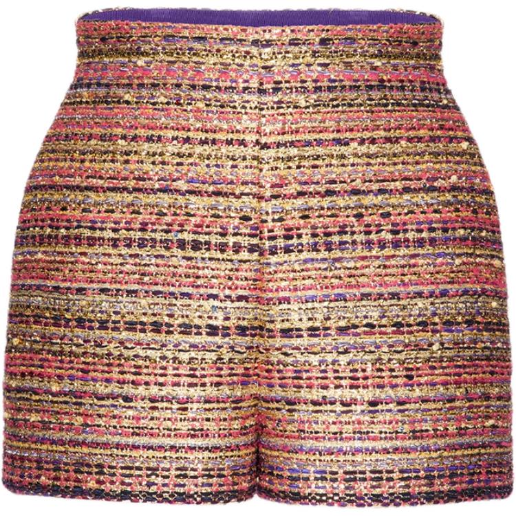 (Women) Valentino FW22  Tweed Zipper Casual Shorts Purple-Gold 2B3RF2A47LTYT2