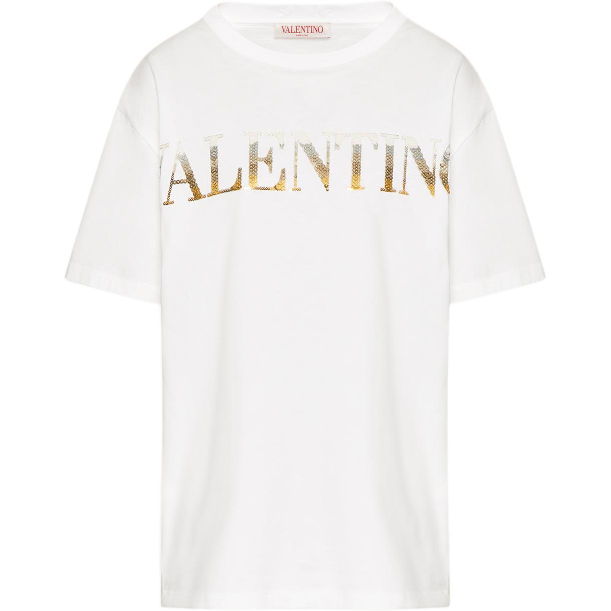 (Women) Valentino FW22  White Logo Print Oversized Casual Crewneck T-Shirt 1B3MG18W7DN0BO