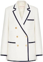 (Women) Valentino FW23 White Striped Trim Double-Breasted Casual Blazer. 3B3CEE607A66A1 (Women) Valentino FW23 White Striped Trim Double-Breasted Casual Blazer. 3B3CEE607A66A1