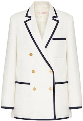 (W) Valentino FW23 Blazer Kasual Putih Bergaris Double-Breasted. 3B3CEE607A66A1 Order (W) Valentino FW23 Blazer Kasual Putih Bergaris Double-Breasted. 3B3CEE607A66A1