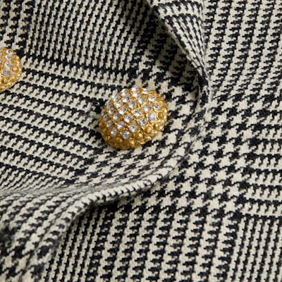 (W) Valentino FW24 Blazer Hitam/Putih Houndstooth Lengan Panjang Double-Breasted 6B3CE40090U0AN 3